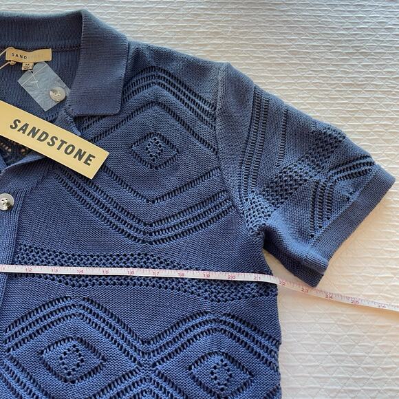 NWT Sandstone Geometric Knit Short Sleeve Coastal Sweater Polo Top Shirt Men’s M - Picture 6 of 8